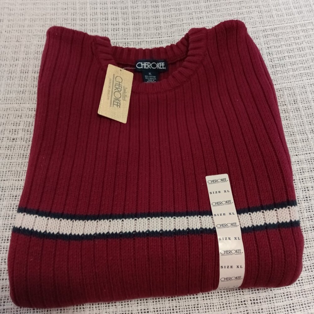 NWT CHEROKEE SIZE "XL" BURGANDY STRIPED LONG-SLEEVE SWEATER